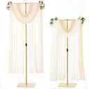 T-Shape Backdrop Stand for Wedding,Adjustable Height 2.6FT to 8FT Metal Arch Backdrop Stand for Party, Gold Wedding Arch for Ceremony,Holiday Event Decorations