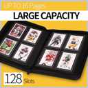 Top loader Binder - Holds 128 Cards in Toploaders for 3" x 4" Portable Card Binders Waterproof PU Leather, Ringless Double-Sided Pages (4 pocket, Carbon Black)