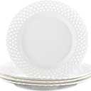 Large White Dinner Plates 12 inch, Ceramic Dinner Plates Set of 4, Basketweave Wide Rim Stackable Hotel Value Round Coupe Shape for Restaurant, Kitchen, Party, Home, Gifts, Microwave Dishwasher Safe
