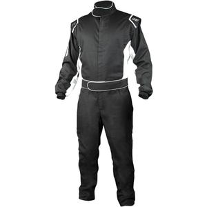 K1 Challenger Adult FR Cotton Fire Suit - SFI 3.2A/1 - Black, White - Medium 52