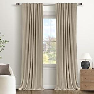 100% Blackout Shield Linen Blackout Curtains for Bedroom 90 Inches Long, Back Tab/ Rod Pocket Living Room Drapes, Thermal Insulated Blackout Curtains 2 Panels Set, 50" W x 90" L, Plaza Taupe