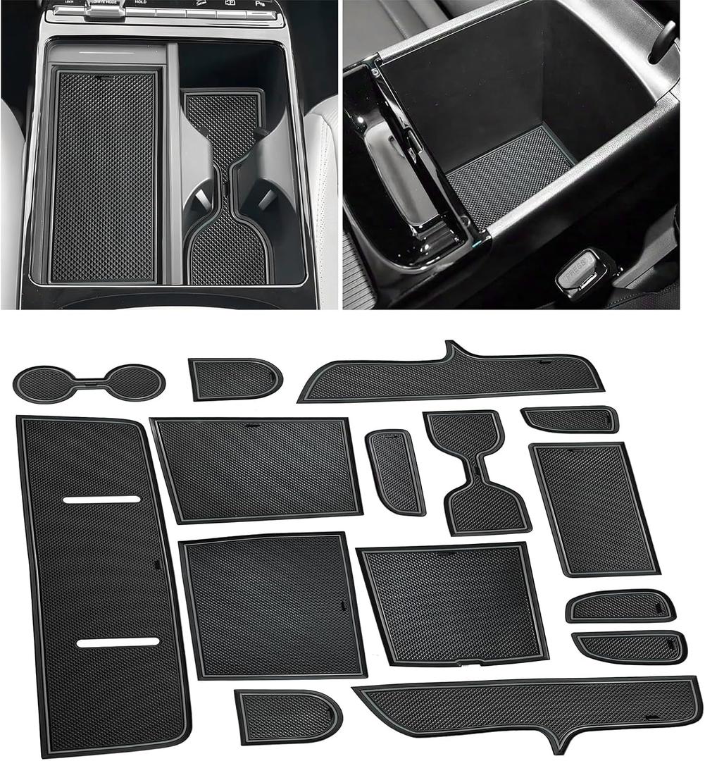 for Hyundai Tucson 2025 2026 Accessories Door Slot Mats Cup Holder Insert Coaster Center Console Liner Glove Box Cover for Hyundai Tucson Limited/Hybrid Interior Trim Non-Slip Pad 15PCS Set, Gray Trim