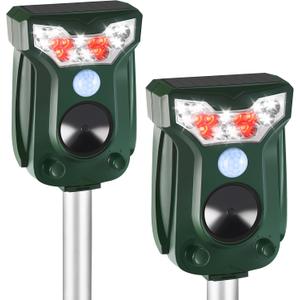 2 Pack Cat Repellent Outdoor Solar Ultrasonic Animal Repeller- Motion Activated Pest Deterrent Device for Cats, Dogs, Raccoons, Deer, Skunks,Rodents, Waterproof Scare Away Raccoon Deterrent Stakes