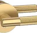 Amerdeco 1 Pack Champagne Bronze Door Handles Interior, Knurled Privacy Door Handles, Heavy Duty Door Lever for Bedroom or Bathroom, Reversible Keyless for Left Right Handed Doors AM0016