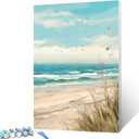 Seaside Beach Paint by Numbers Kits 16x20 inch Canvas DIY Oil Painting for Kids, Students, Adults Beginner with Brushes and Acrylic Pigment Beach Scenery Landscape Decor Photo Gift(without Frame)
