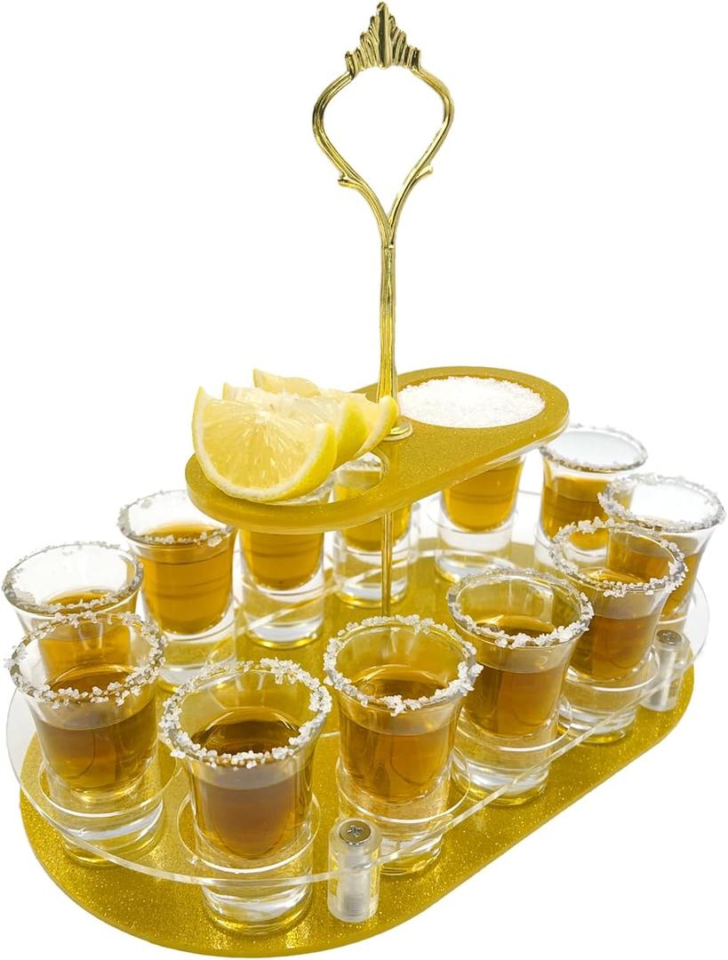 Daily Treasures 12 Shot Glass Tray, Acrylic Shot Glasses Holder with Salt Rim,Wine Glass Cup Serving Tray, Double Glasses Bulk Serving Tray Compatible with Bar Whisky, Cocktail