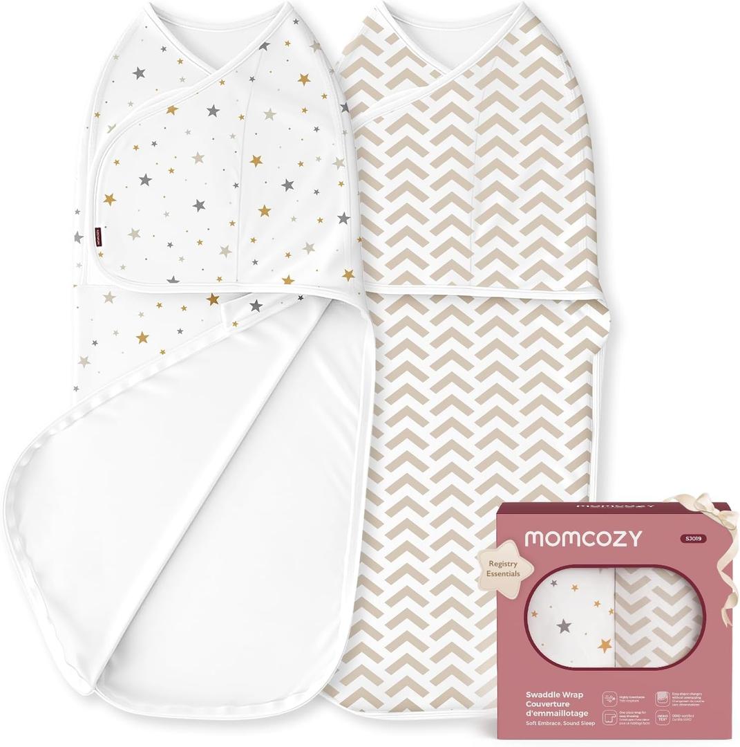 Momcozy Swaddles for Newborns, Quiet Fastener Swaddle Suitable for Infant 0-3 Months, New-Parent-Friendly Sleep Sack, Reduce Startle Reflex, Newborn Boys Girls Registry Essentials, 2-Pack, Wonder