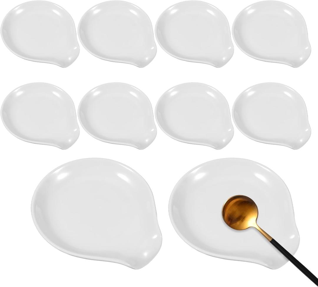 10 Pcs Ceramic Spoon Rest for Stove Top 3.8 x 3.4 Inch Porcelain Spoon Holder Utensil Rest Dishwasher Safe Cradle for Home Kitchen Accessories (White)