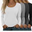 4 Pack Women's Scoop Neck Long Sleeve Tops, Loose Casual T-Shirts Fall Layer Trendy Soft Basic Tee for Ladies, L