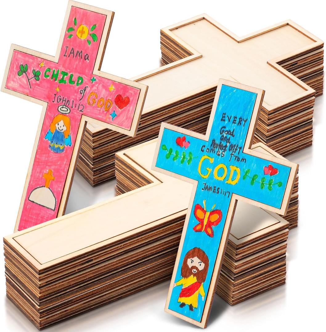 Blueweenly 12 Pcs Unfinished Wooden Craft Crosses for Christian Blank Wooden Crosses 9.06 x 5.91 Inch DIY Religious Craft Hanging Ornaments Party Decor Church Bible