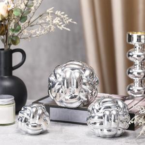 Wenqik Silver 3 Pcs Knot Decor, Chain Link Coffee Table Bookshelf Decor Accents, Entry Table Ceramic Aesthetic Minimalist Decorative Objects for Modern Home Living Room Decoration 3 Sizes