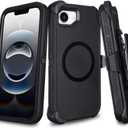 for iPhone 16e Case with Belt Clip Holster, Compatible with MagSafe, 3-Layer Shockproof Anti-Drop Full Body Protective Case, Heavy Duty Rugged Defender Cover for iPhone 16e, Black