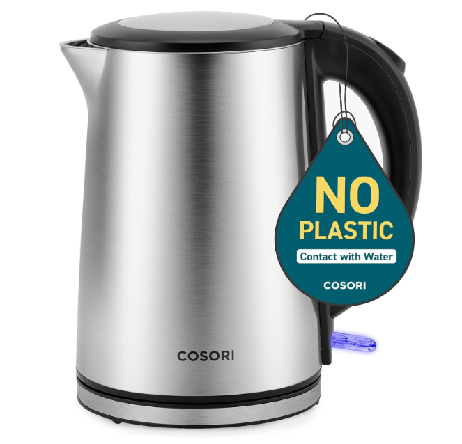 Cosori Electric Kettle, No Plastic Inner Lid, Filter & Spout, Stainless Steel Tea Kettle, Automatic Shut Off & BoilDry Protection, Durable Tea Kettle Boiler & Heater, 1.5L/1500W, Black
