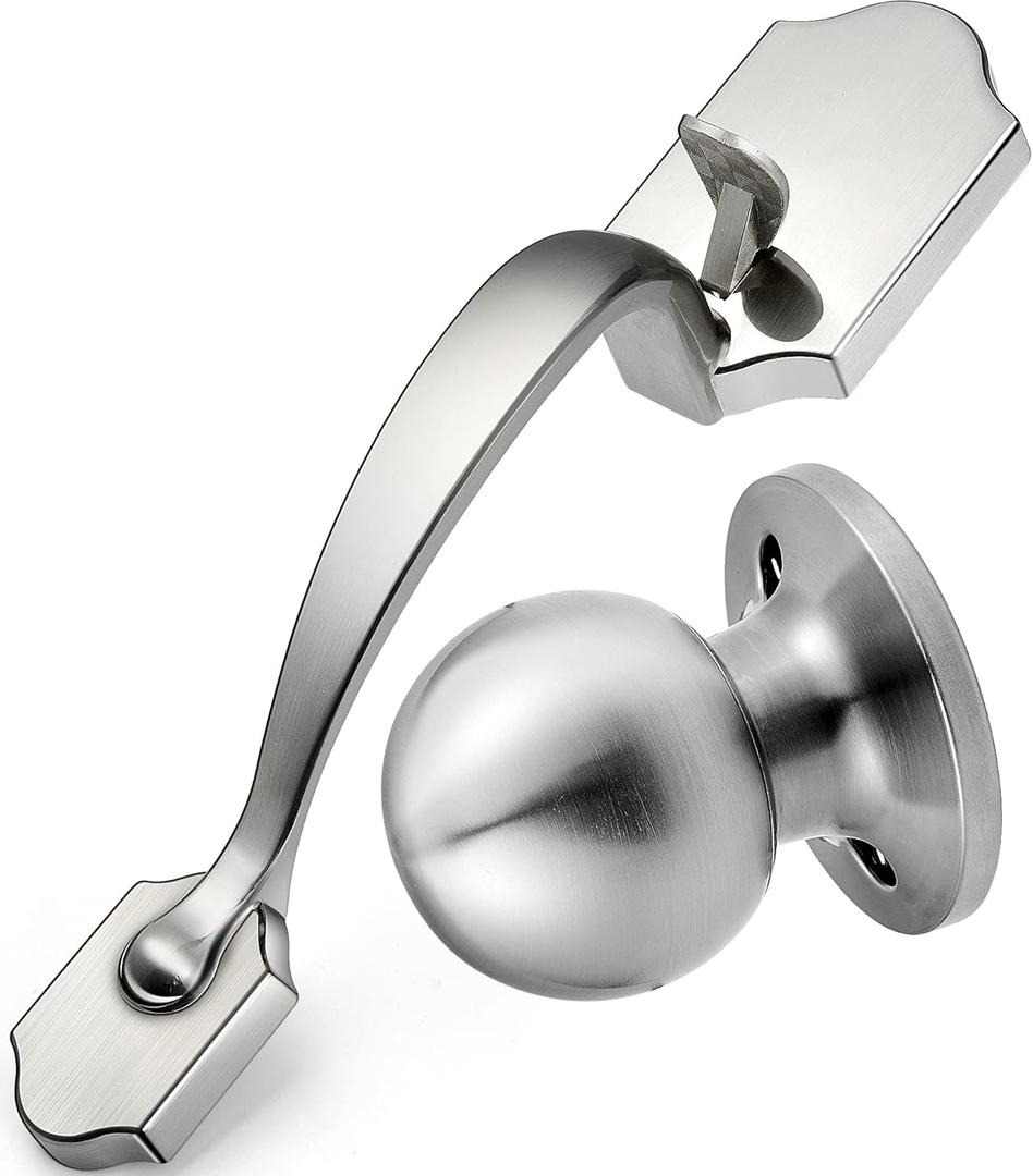 Front Door Handleset Entry Door Handle Set with Cove Knob for Right and Left Handed Sided Doors, Interior and Exterior Entrance Passage Lock, Satin Nickel (Medium, Silver)