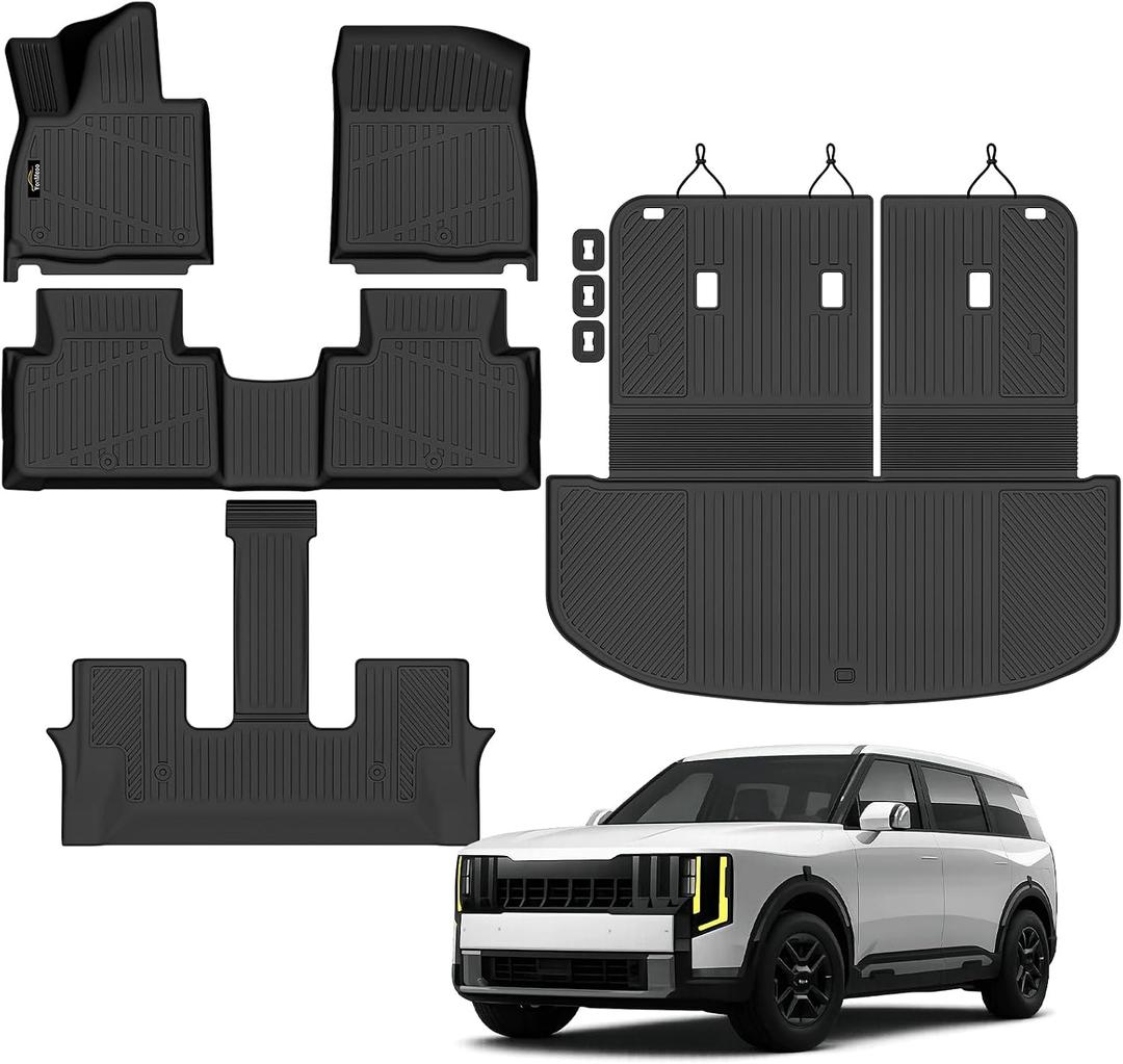 Floor Mats Custom for Kia Telluride 2027 Gas Only (Not for Hybrid) 7&8 Seater Trunk Mat with Backrest Mat All Weather TPE Full Set Liners Cargo Protector for Telluride 2027 Fuel Accessories, Black