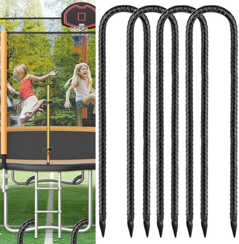 Black Trampoline Stakes Anchors High Wind 16inx10mm Galvanized U Hook 4pcs Rebar Stakes – Heavy Duty Ground Anchors for Trampoline,Yard & Inflatable,Landscape Metal Stakes for Outdoor Decorations