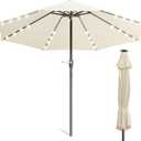 Blissun 9 ft Solar Umbrella, Patio Umbrella with 32 LED Lights, Table Market Umbrella, Outdoor Umbrella for Garden, Deck, Backyard,Beige