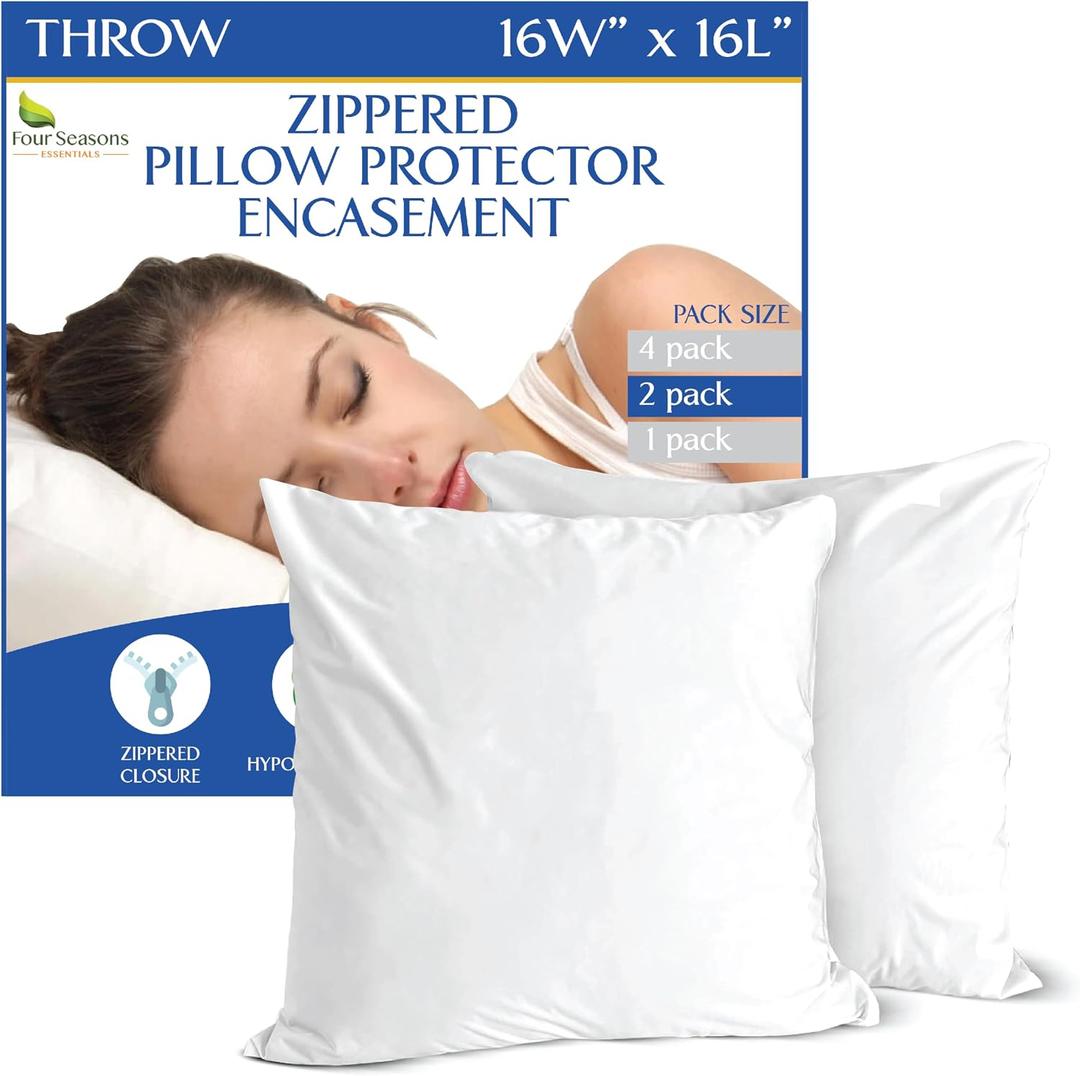 Euro Size Pillow Protectors (Set of 2) - European Square 16x16 Pillow Covers Waterproof Hypoallergenic Dust Proof Zippered Encasement