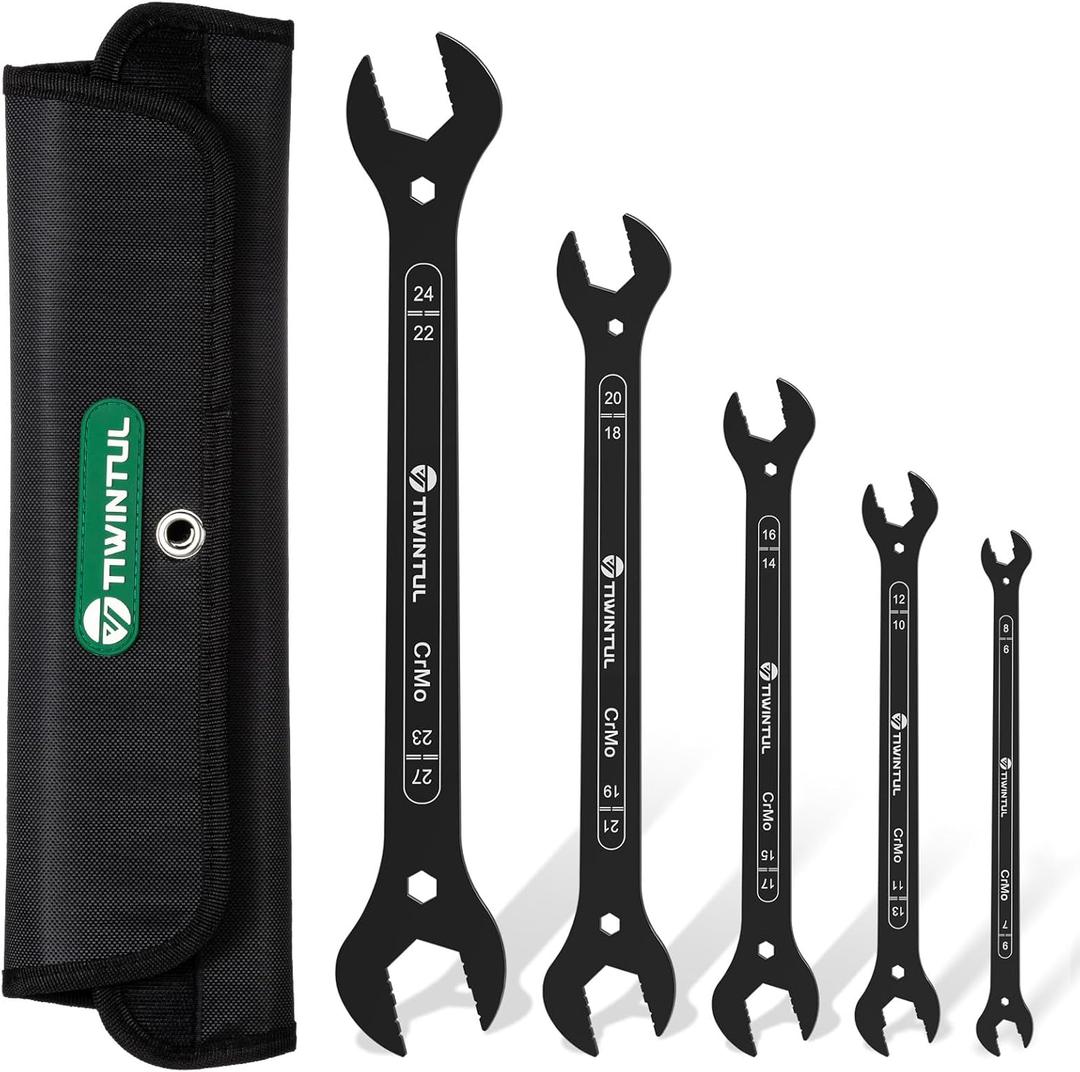 4-in-1 Super-Thin Open End Wrench Set, 5-Piece, 20 Sizes, Metric, 6, 7, 8, 9, 10, 11, 12, 13, 14, 15, 16, 17, 18, 19, 20, 22, 23, 24, 27 mm, Ultra-Slim Wrench Set for Thin Nuts, Narrow Spaces