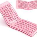 MEETION Ergonomic Foldable Bluetooth Keyboard, Split Compact Portable Keyboard for Business Travel, Ultra-Thin Folding Rechargeable Wireless Keyboards for iOS Android Windows Mac Tablet PC, Pink