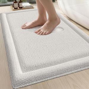 DEXI Memory Foam Bath Mat 24x17, Soft Absorbent Chenille Bathroom Rug, Non Slip Quick Dry Bath Mats for Bathroom, Thick Plush Floor Carpet for Tub Shower, Sink, Ivory