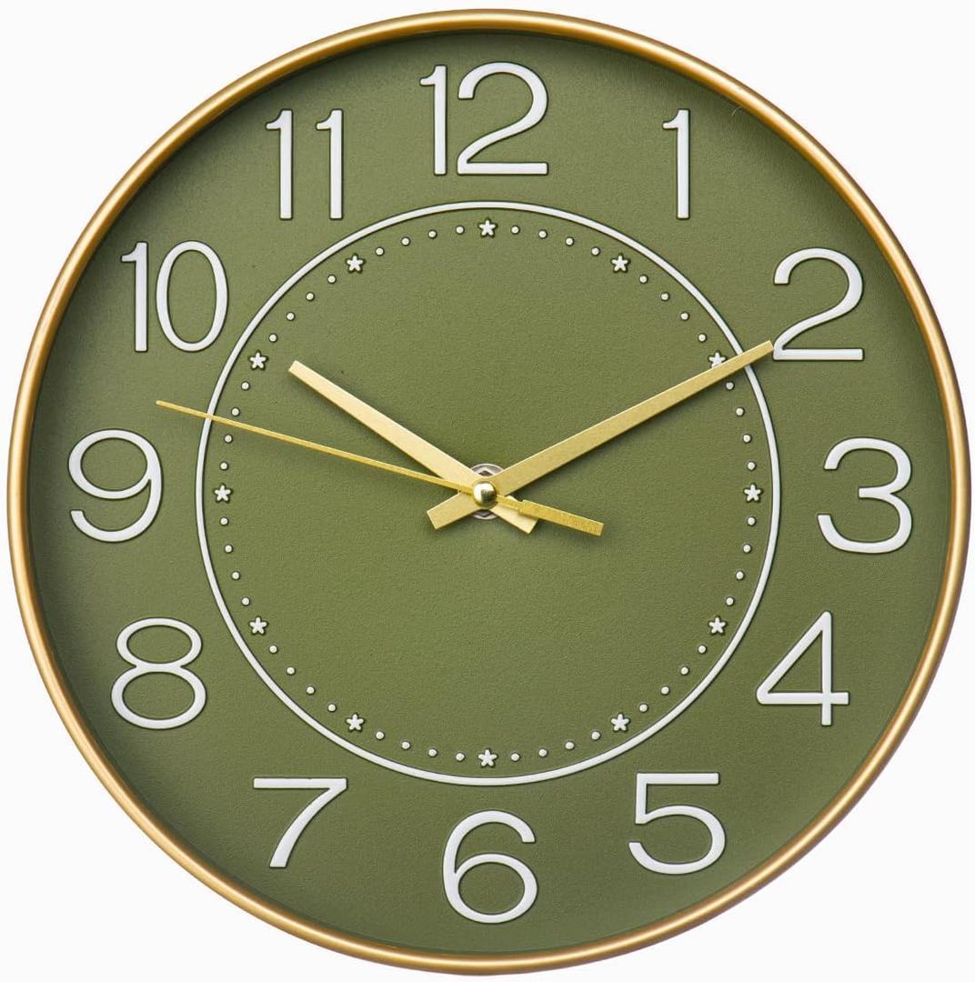 HZDHCLH Modern Wall Clocks Battery Operated,10 inch Olive Green Clock for Wall,Silent Small Wall Clock for Living Room Bedroom Kitchen Office Nursery Decor
