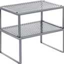 SONGMICS Spice Racks, Set of 2 Metal Cabinet Shelf Organizers, Countertop Organizers, Shelf Risers, Stackable, Expandable, Silver UKCS01SV (12.6"W(9"D), 2 Tiers)