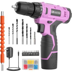 Cordless Drill Set, 12V Power Drill Set with Battery and Charger, 3/8'' Keyless Chuck, 21+1 Torque Setting, 180 inch-lbs, Pink Electric Drill for Women's Garden DIY ProjectsPink)