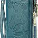 GOIACII Women's Wallet Large Capacity Double Zip Ladies Card Phone Holder RFID Blocking Wristlet Leather (A02 Teal)