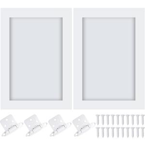 Cinnvoice 2 Pcs Pine Kitchen Cabinet Door Replacement with 4 Pcs Cabinet Hinges Wood Shaker Door Front Replacement for Kitchen, Bathroom, Vanity(White,16.25" W X 22.5" H)
