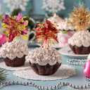 40Pcs Foil Firework Cupcake Toppers, Sparkle Tinsel Flower Drink Stirrers, Gold Sparkle Cake Decorations, Cocktail Food Fruit Toothpicks for Christmas Party Birthday Wedding Graduation Supplies