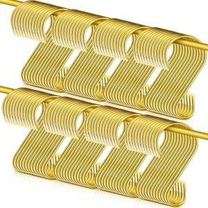 Hotop 100 Pcs S Shaped Stainless Steel Hooks Metal Hanging Curtain Hooks Pan Pot Holder Rack for Hanging Pot, Pan, Cups, Plants, Bags, Jeans, Towels (Gold,1.57 Inch)