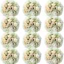 Tigeen 12 Bundles Peonies Artificial Flowers Faux Roses Silk Flowers Hydrangea Artificial Bouquet for Wedding Table Centerpiece Floral Vase Home Office Bridal Decor (White)