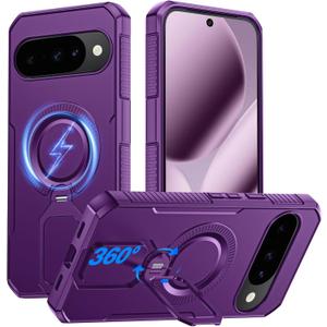 CENMASO Magnetic for Google Pixel 10 Pro Case/Pixel 10 Case with 360 Spin Stand, Fit for Magsafe, Military Grade Protection, Shockproof Case for Pixel 10/10 Pro with Kickstand (Purple)