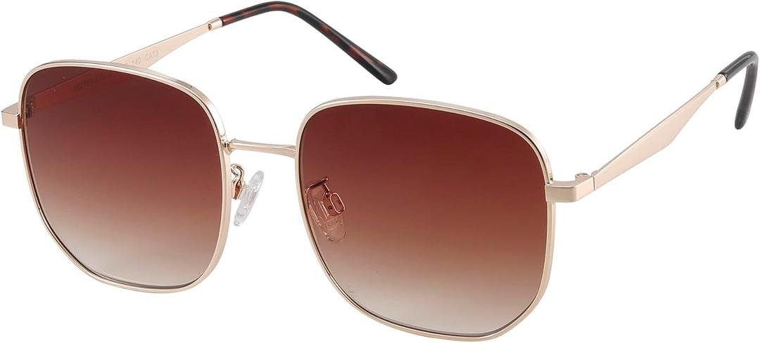 JOOX Trendy Oversized Square Sunglasses for Women Men Classic Metal Hexagon Sun Glasses Ladies UV400 Protection Shades (Gold/Gradient Brown)