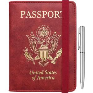 WALNEW Passport Holder for Travel, RFID Passport Cover Wallet for Women Men, PU Leather Passport Book Card Holder Case with Pen, Travelling Essentials for Flying