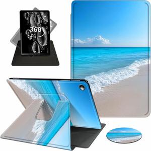 for Amazon Fire HD 10 Tablet Case 13th Generation 2023 Release,360 Degree Rotating Swivel PU Leather Stand Flip Folio with Auto Wake/Sleep Cover for Fire HD 10 Tablet 2023, Blue Sea Beach