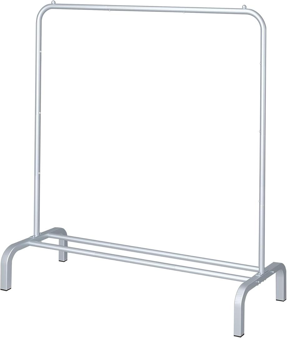 JIUYOTREE Metal Clothing Rack 43.3 Inches Clothes Garment Coat Rack with Bottom Shelf Clothing Rack for Hanging Clothes Coats Skirts Shirts Sweaters Silver Gray