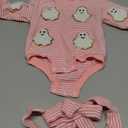 Newborn Baby Girl Halloween Outfit Pumpkin Stripe Long Sleeve Waffle Knit Romper Infant Bodysuit Fall Winter Clothes (3-6 Months, Pink)