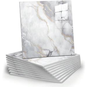 10pcs Marble Peel and Stick Backsplash Waterproof Washroom Wall Panels, Peel and Stick Tile, PVC Foam Wall Panels for Kitchen,Bathroom,Living Room,Colorful (Not Real Tile,11.8" x 11.8")