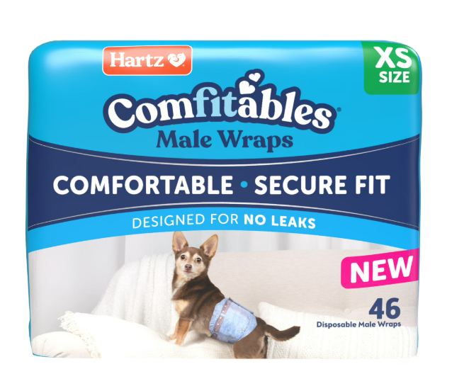 Hartz Comfitables Disposable Male Dog Wraps with Stretchy Waistband, Extra Small 46 Count