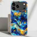 DorisMax for iPhone 17 Pro Case - Wireless Charging Compatible - Dual-Layer Hard Shell + Silicone Cover - Shockproof Protective Phone Case with Stylish Designs for Women - Abstract Bule Gold Water