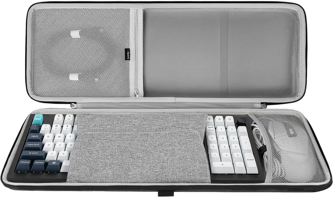 Geekria 96% Keyboard and Mouse Combo Hard Shell Case, Compatible with Keychron V5 Max/Q5 Pro, Aula F99, RK Royal KLUDGE S98, RedThunder K95, 100 Keys Keyboard Travel Carrying Bag (Dark Gray), 15.7 x 6.5 x 1.7 inches