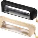 Kifmurase 2Pcs Clear Makeup Brush Bag, Leather Slim Makeup Case, Portable Transparent Waterproof Cosmetic Pouch with Zipper, Double Sided Clear Bag for Women Travel Storage (White, Black)