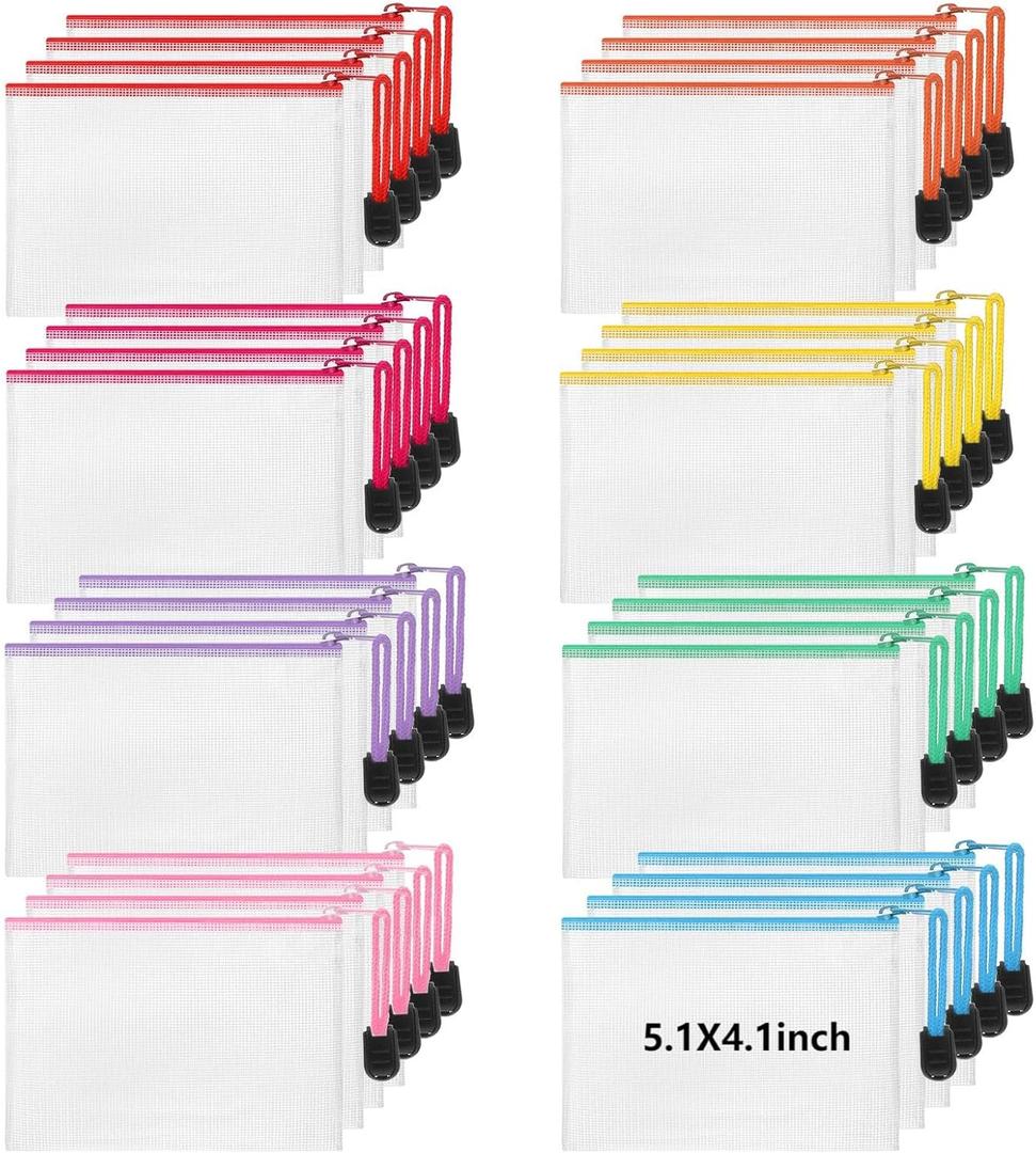 Jetec 32 Pcs Mesh Zipper Bags Toy Storage Bikini Organizer Bag Bolsas Para Guardar Trajes De Bao Waterproof Zipper Reusable Pouch Puzzle Multipurpose for Storage Office(Stylish Color,5.1 x 4.1 Inch)