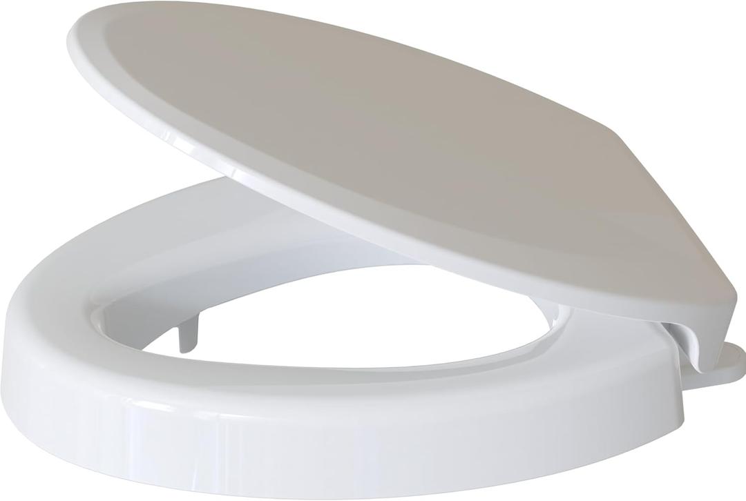 CYRRET 3 Inch Elevated Toilet Seat Riser, Raised Toilet Seat Enlongated Bowl (18.5") for Elderly and Seniors, Durable Plastic, Slow Close, Safety Bathroom Assist Device, Easy Installation, White