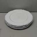 Foraineam 12 Pack White Charger Plates with Beaded Rim, 13 Inch Round Plastic Dinner Chargers, Scalloped Serving Plates for Table Settings Wedding Party Catering Event Decoration