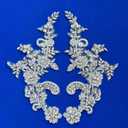 Handmade Rhinestones Applique Silver Glass Stones Beads Bling Bright Crystal White Lace Patches Bodice Accessories for Weding Dress Decorations, 15x33cm