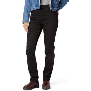 Levi Strauss Signature Women's High-Rise Straight Jeans Stretch Denim (Standard and Plus), Black Opal, 8 Long (Black)