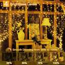 Ollny Curtain Lights 6.6x6.6ft, 200 LED String Lights with Remote 8 Modes Dimmable Timer, USB Power Fairy Light for Bedroom Backdrop Indoor Wall Window Christmas Decorations, Warm White